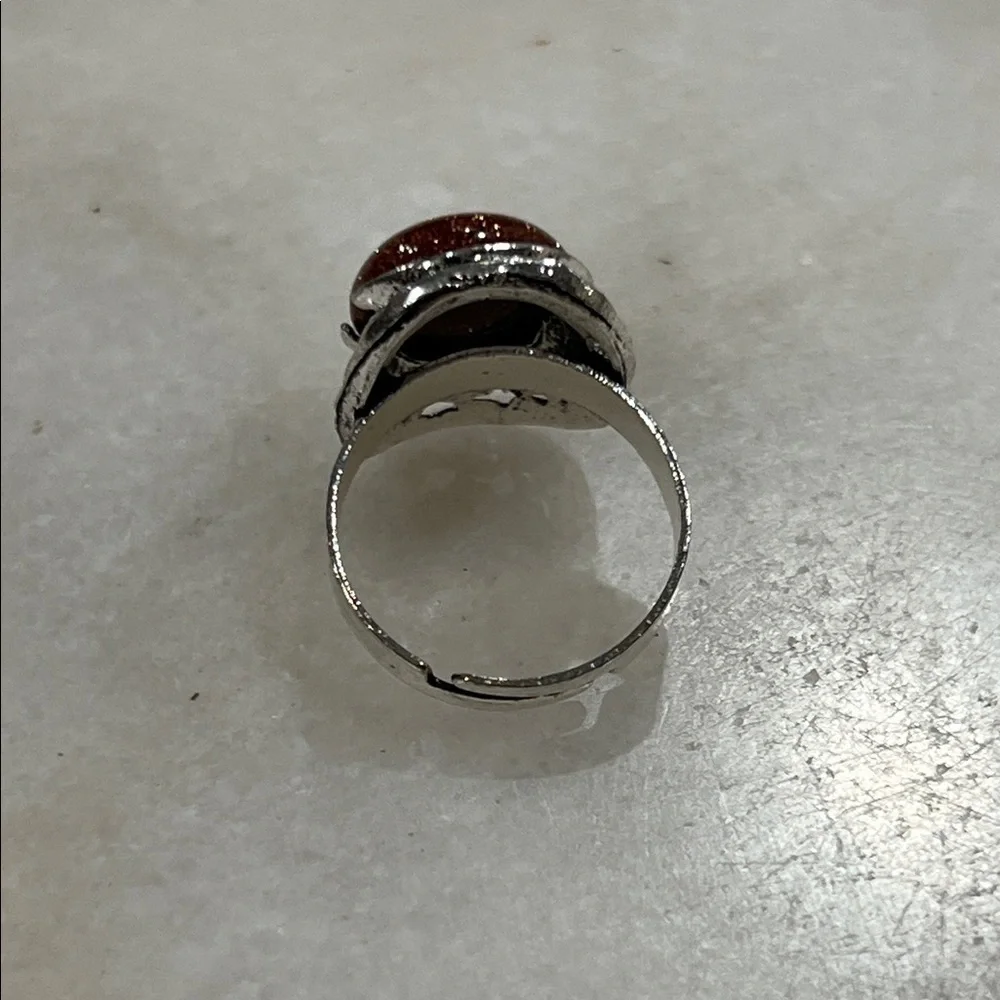 Goldstone Stone Antiqued Silver Adjustable Ring